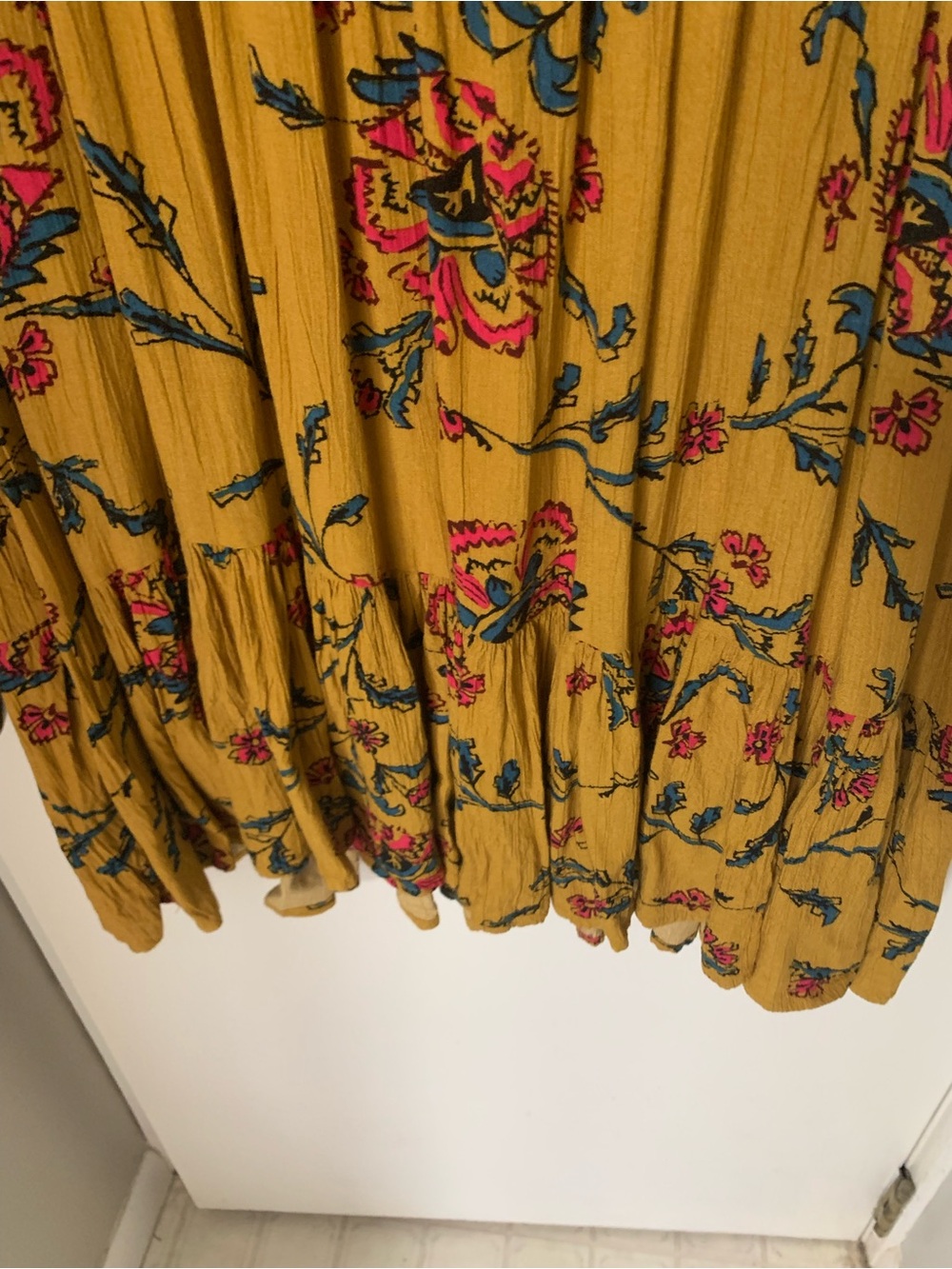 Knox Rose Mustard Floral V-Neck Tiered Midi Dress 3/4 sleeves XL - Picture 6 of 7